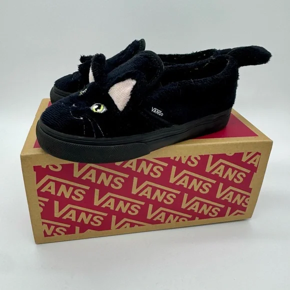 Toddler Vans Black Cat Slip-on V Sneaker Shoe Size 9 KIDS - Picture 2 of 8